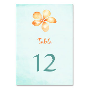 Island Plumeria Watercolor Table Number Cards