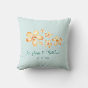Island Plumeria Watercolor Wedding Throw Pillow