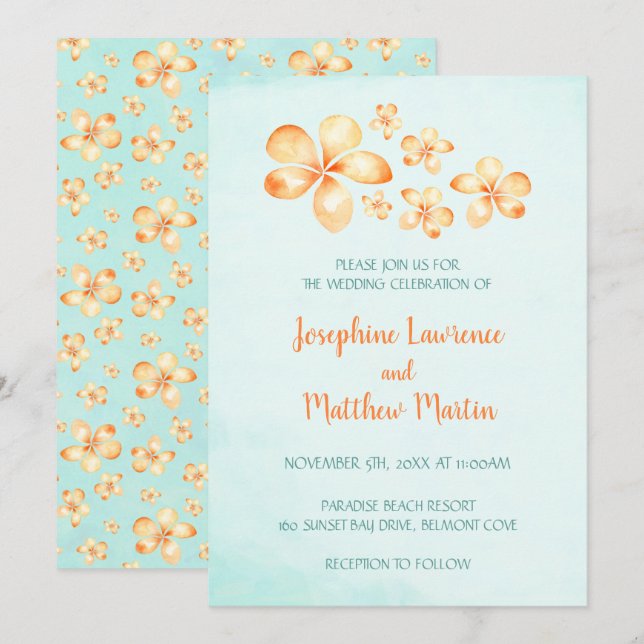 Island Plumeria Wedding Invitations (Front/Back)