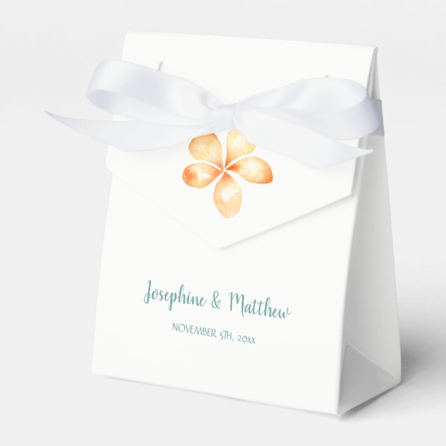 Island Plumeria Yellow Watercolor Wedding Favor Box (Front Side)