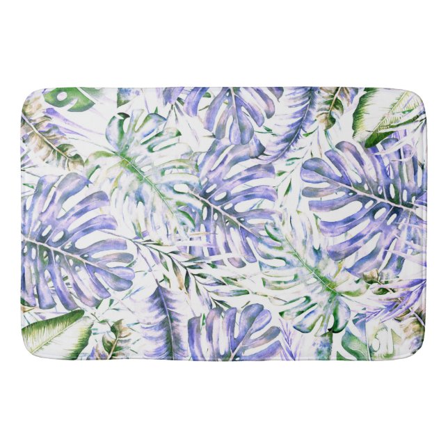 Island Purple Tropical Palm Leaves Summer Island  Bath Mat (Front)