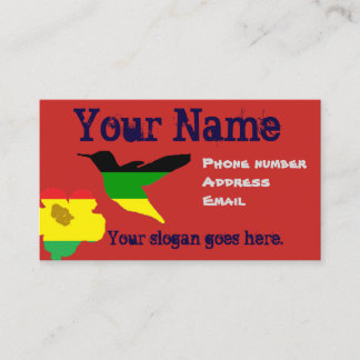 Island style business card, hummingbird and flower card