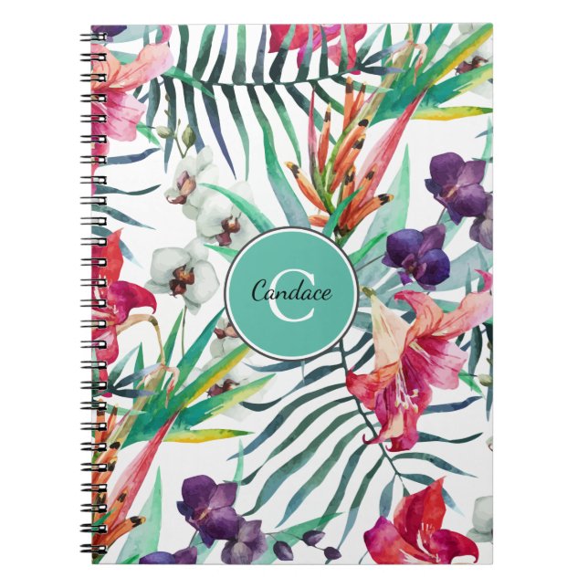 Island Style Tropical Pattern with Monogram Notebook (Front)