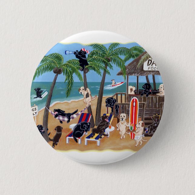 Island Summer Vacation Labradors 2 Inch Round Button (Front)