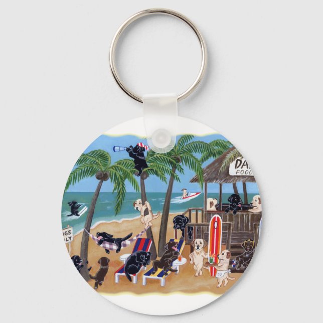 Island Summer Vacation Labradors Keychain (Front)