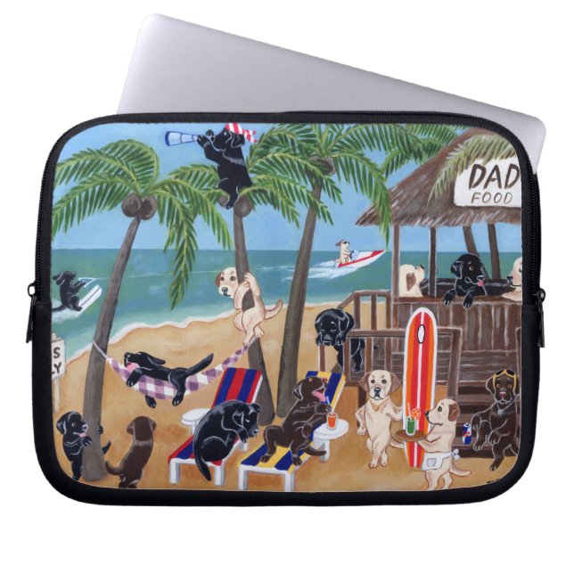 Island Summer Vacation Labradors Painting Laptop Sleeve (Front)