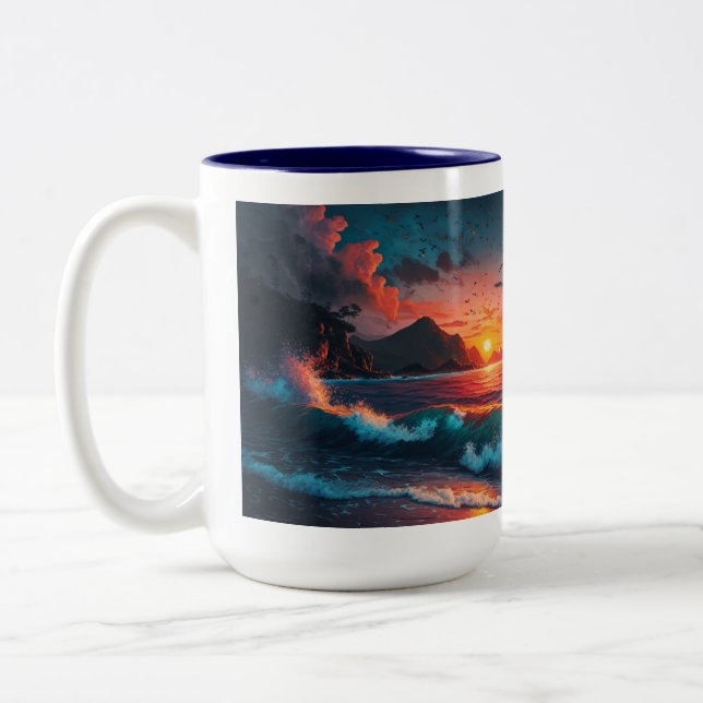 ISLAND SUNSET #1 Two-Tone COFFEE MUG (Left)