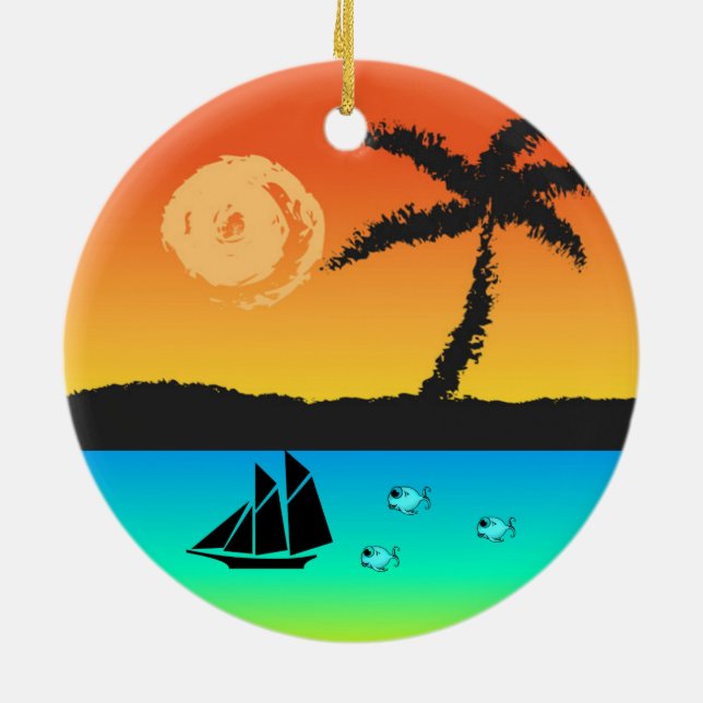 Island Sunset Ceramic Ornament (Back)