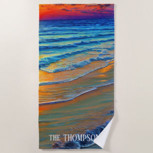 Island Sunset with Personalized Name Beach Towel