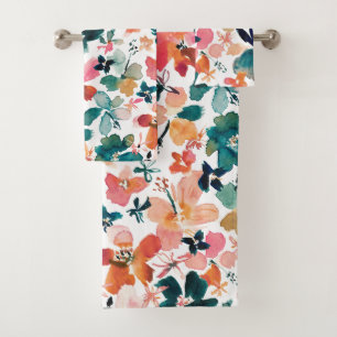 ISLAND TIME Colorful Tropical Floral Bath Towel Set