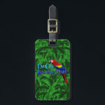Island Time Parrot Luggage Tag<br><div class="desc">Island time is a reference to how life is on islands,  people are more apt to slow down and enjoy life. Rather than the normal rat race we live in on the main land. With a colourful painted macaw parrot and a rain forest background of palm trees.</div>
