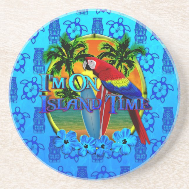 Island Time Sunset And Tikis Coaster (Front)
