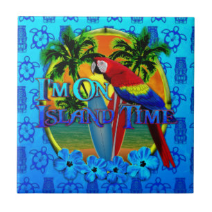 Island Time Sunset And Tikis Tile