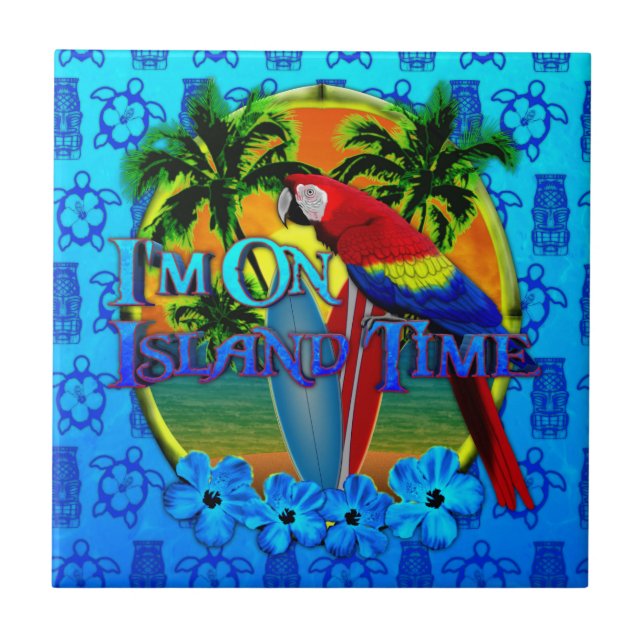 Island Time Sunset And Tikis Tile (Front)