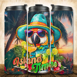 Island Time Sunset Beach Parrot Drinks Thermal Tumbler