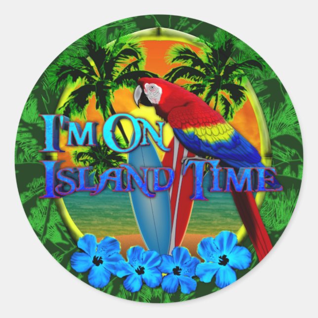 Island Time Sunset Classic Round Sticker (Front)