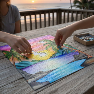 Island Tropical Beach Sunset Jigsaw Puzzle