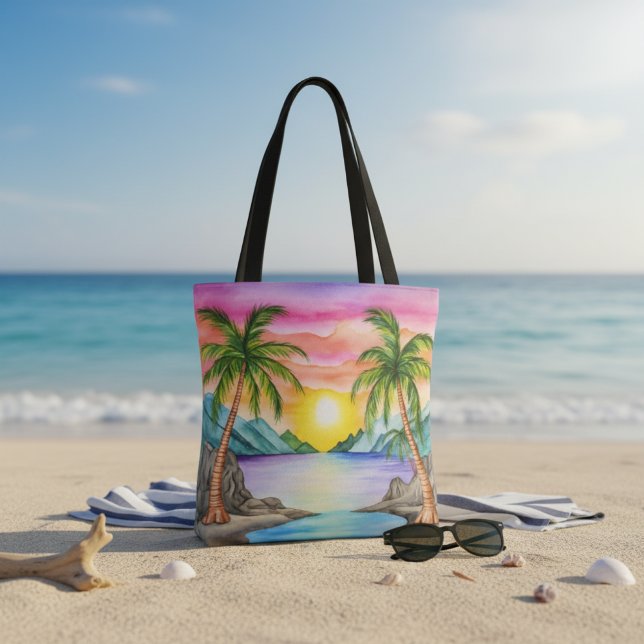 Island Tropical Beach Sunset Tote Bag (Creator Uploaded)
