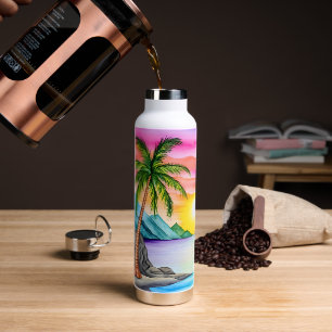Island Tropical Beach Sunset Water Bottle