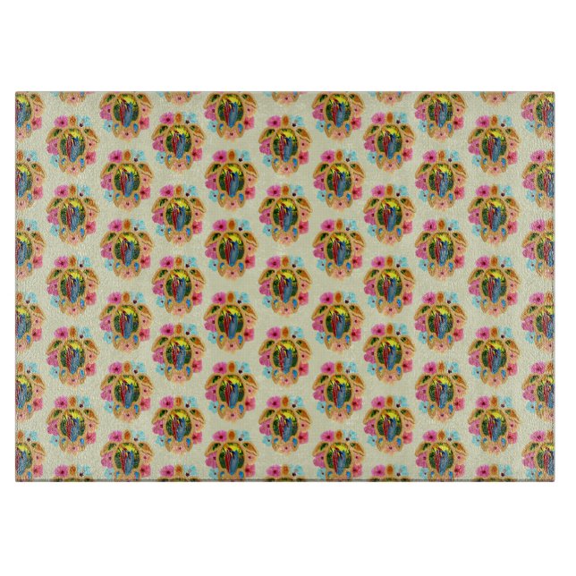 Island Tropical Sea Turtles Floral Cutting Board (Front)