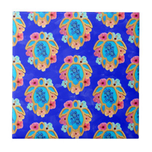 Island Tropical Sea Turtles Floral Tile
