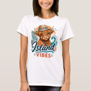 Island Vibes Tropical Highland Cow Graphic T-Shirt