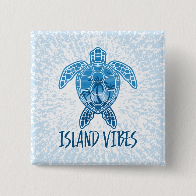 Island Vibes Tropical Sunset Sea Turtle Design 2 Inch Square Button (Front)