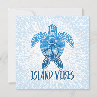 Island Vibes Tropical Sunset Sea Turtle Design Holiday Card