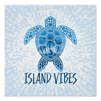 Island Vibes Tropical Sunset Sea Turtle Design Poster