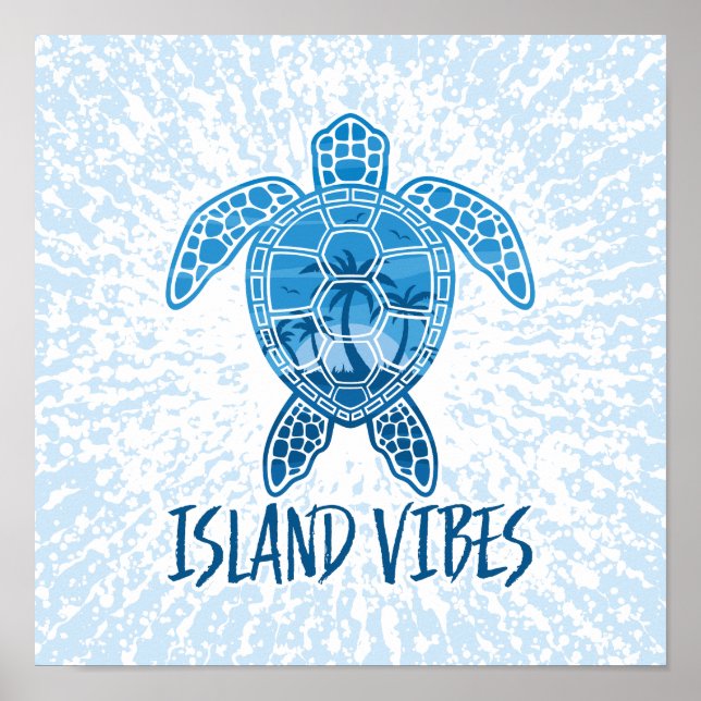 Island Vibes Tropical Sunset Sea Turtle Design Poster (Front)