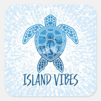 Island Vibes Tropical Sunset Sea Turtle Design Square Sticker