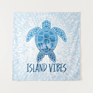 Island Vibes Tropical Sunset Sea Turtle Design Tapestry