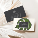 Island Vintage Botanical Palm Leaf Business Card<br><div class="desc">Island chic business cards feature your name and/or business name in ivory on a charcoal grey rectangle, set against a vibrant green tropical palm leaf. Personalize with your contact information on the reverse side in white on charcoal grey accented with a matching tropical leaf. A chic and elegant choice for...</div>