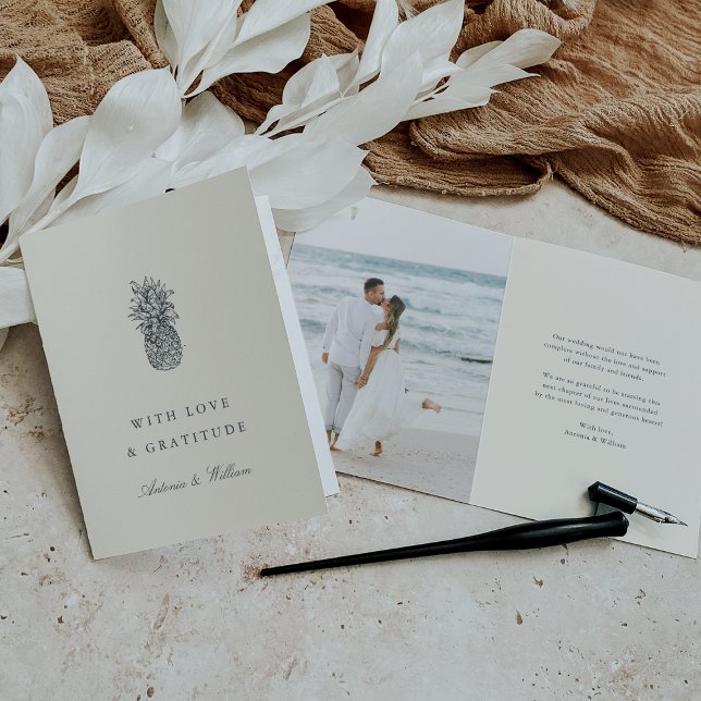 Island Vintage Pineapple Wedding Photo Thank You Card (Creator Uploaded)