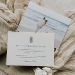Island Vintage Pineapple Wedding Photo Thank You Card<br><div class="desc">A perfect match for summer, tropical, Hawaii or southern weddings, our island chic wedding design features a vintage style pineapple illustration with three fields of custom text in elegant smoky navy blue lettering; shown with "with love and gratitude" at the top. Customize this flat thank you card with a pre-printed...</div>