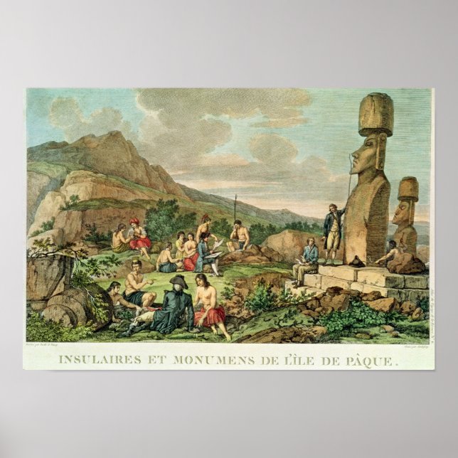 Islanders and Monuments of Easter Island Poster (Front)