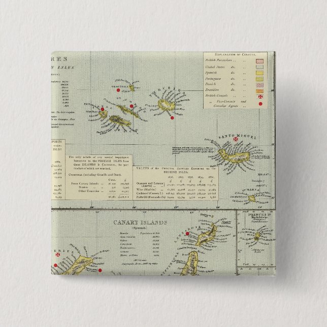 Islands, Atlantic Ocean 2 Inch Square Button (Front)