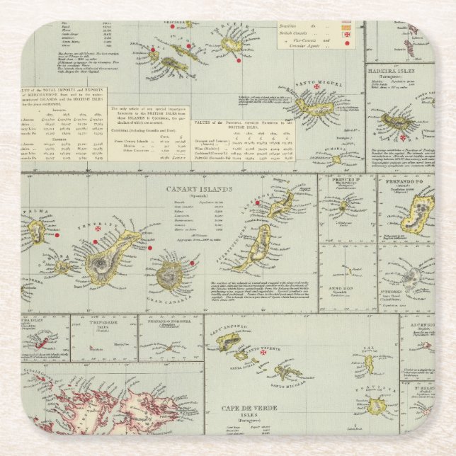 Islands, Atlantic Ocean Square Paper Coaster (Front)