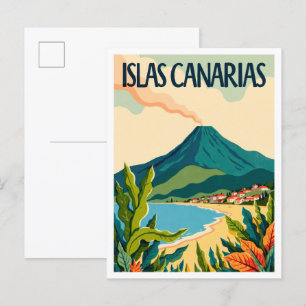 Islas Canarias Spain Vintage Illustration Travel Postcard