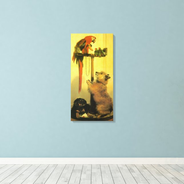Islay, Tilco, a Macaw and Love Birds by Landseer Canvas Print (Insitu(Wood Floor))