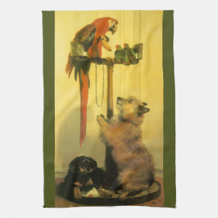 Islay, Tilco, a Macaw and Love Birds by Landseer Kitchen Towel