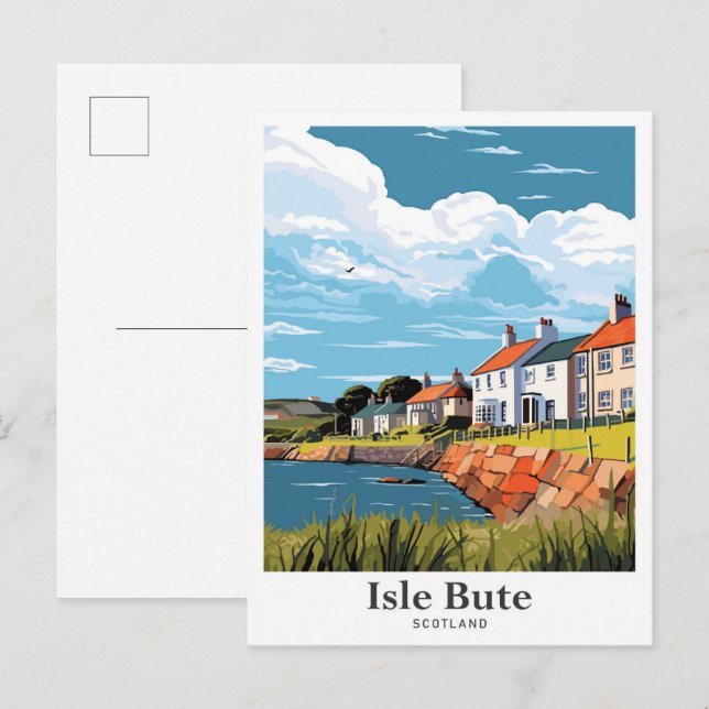 Isle Bute Scotland Vintage Travel Illustration Postcard (Front/Back)