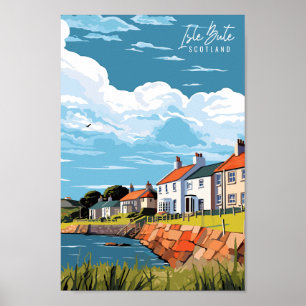 Isle Bute Scotland vintage travel illustration Poster