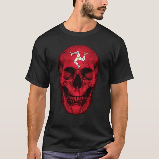 Isle Of Man Flag Skull Manx Roots Proud Patriotic T-Shirt (Front)