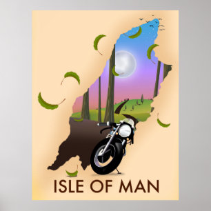 Isle of man motorcycle map travel poster