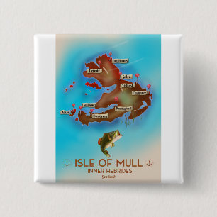 Isle of Mull Inner Hebrides Scotland Vintage Map. 2 Inch Square Button