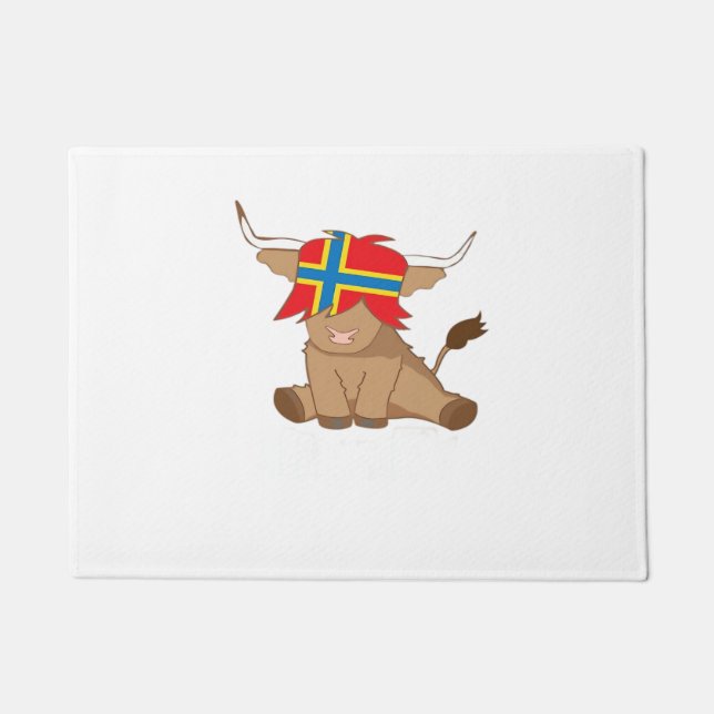 Isle of Orkney flag gift scottish highland cow cut Doormat (Front)