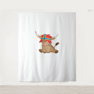 Isle of Orkney flag gift scottish highland cow cut Tapestry