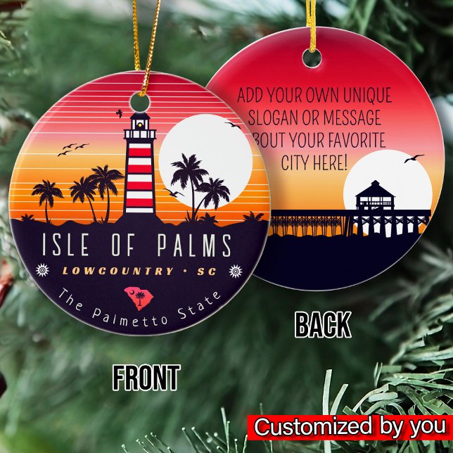 Isle of Palms lighthouse SC Retro Sunset Souvenirs Ceramic Ornament (Creator Uploaded)