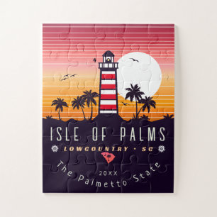 Isle of Palms lighthouse SC Retro Sunset Souvenirs Jigsaw Puzzle
